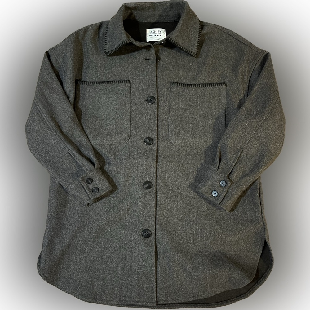 Ashley By 26 International Outwear Jacket Shacket Gray Womens Sz USA 8 Stitching